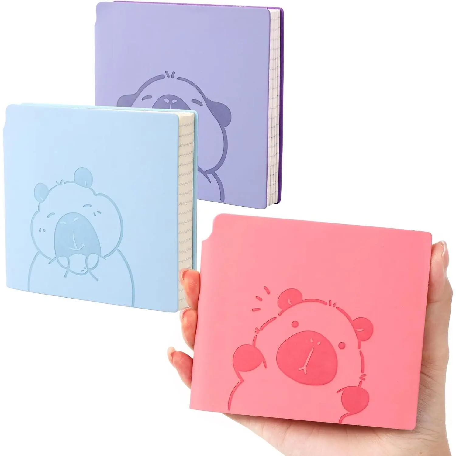 3 Pack Mini Grid Notebooks Pocket Size Graph Paper Journal  600 Pages Steno Pads Memo Notebook Small Softcover Leather Cartoon Capybara  Cute Journal for Writing Sketching Drawing Lay Flat, 3.9"x3.9" Inner(Mini Square)