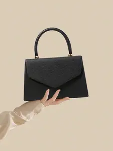 Women's Textured Leather Top Handle Satchel, Envelope Style Elegant Handbag with Detachable Strap, Versatile Shoulder & Crossbody Purse for Work, Travel and Daily Commute