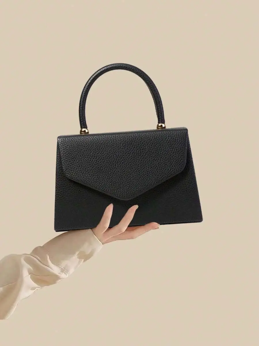 Women's Textured Leather Top Handle Satchel, Envelope Style Elegant Handbag with Detachable Strap, Versatile Shoulder & Crossbody Purse for Work, Travel and Daily Commute