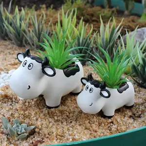 2 Piece Cow Planter Set, Fun Window Sill Succulent Planters, Desktop Decorative Greenery Pots, Resin Craftsmanship