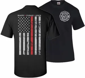 Bravery Courage Honor Firefighter T-Shirt, Thin Red Line American Flag Graphic Tee, Firefighter Tribute Shirt, Firefighter Pride Apparel