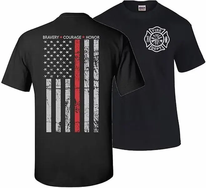 Bravery Courage Honor Firefighter T-Shirt, Thin Red Line American Flag Graphic Tee, Firefighter Tribute Shirt, Firefighter Pride Apparel