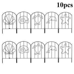 10-piece set of Christmas decorative fence, marine animal theme, rust-proof metal garden fence, ocean-shaped flower bed border decoration panel, suitable for courtyard outdoor decoration and holidays such as Halloween/ Christmas outdoor decoration.
