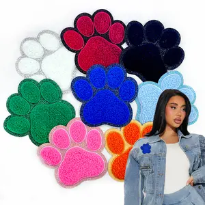 CY 8Pcs Dog Paw Chenille Iron On Patches Embroidered Applique for Trucker Hats Clothes Sweatshirts Jackets Backpacks in Vibrant Colors