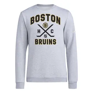 adidas Mens Ice Hockey Boston Bruins Fleece Crew Neck Sweatshirt Casual - Grey