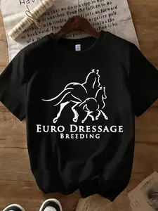 Women's Crew Neck Short Sleeve Tee EURO DRESSAGE BREEDING Horse Silhouette Print Multiple Colors Available Oversized Flattering Fit Soft Breathable Cotton Blend Washable No Shrink No Fade All-Season Versatile Base Tee for Commute Date Daily Casual