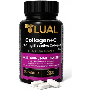 LUAL Collagen + Vitamin C Tablets for Women – Hair Skin & Nail Support Supplement, 2500 mg Collagen, 45 Tablets