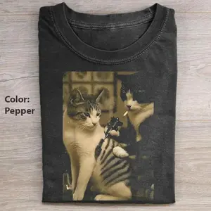 Retro Cat Tattoo Funny Meme Graphic Unisex T-shirt, Parody Shirt, Viral Tees, Funny Gift Shirt, Dark Humor Tshirt
