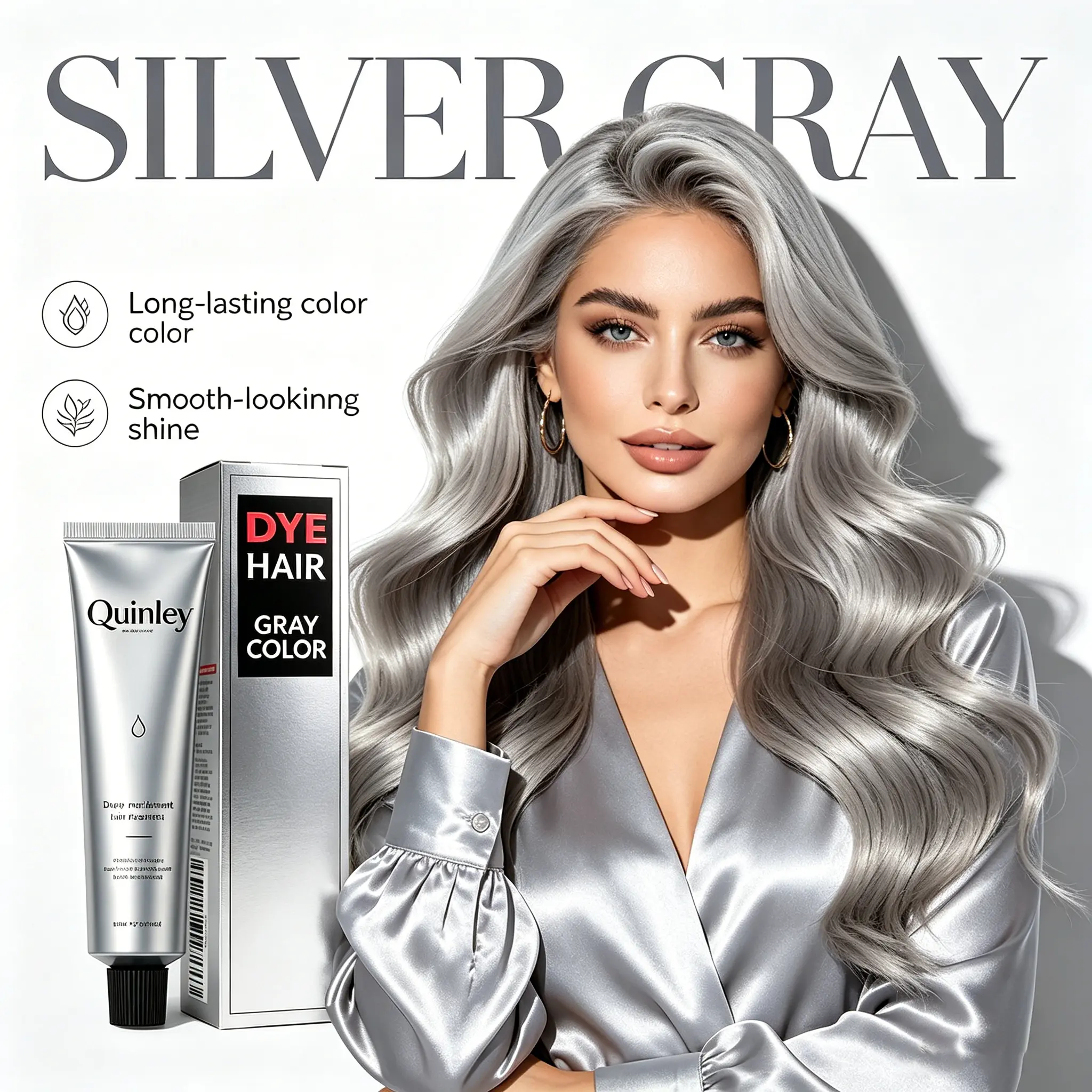 Silver Gray Hair Dye Cream for Women & Men, Plant-Based Hair Color, Instant Silver Gray Finish, Long-Lasting Shine & Easy Application