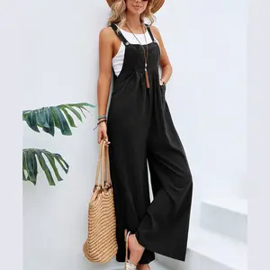 Wide-Leg Strap Overalls