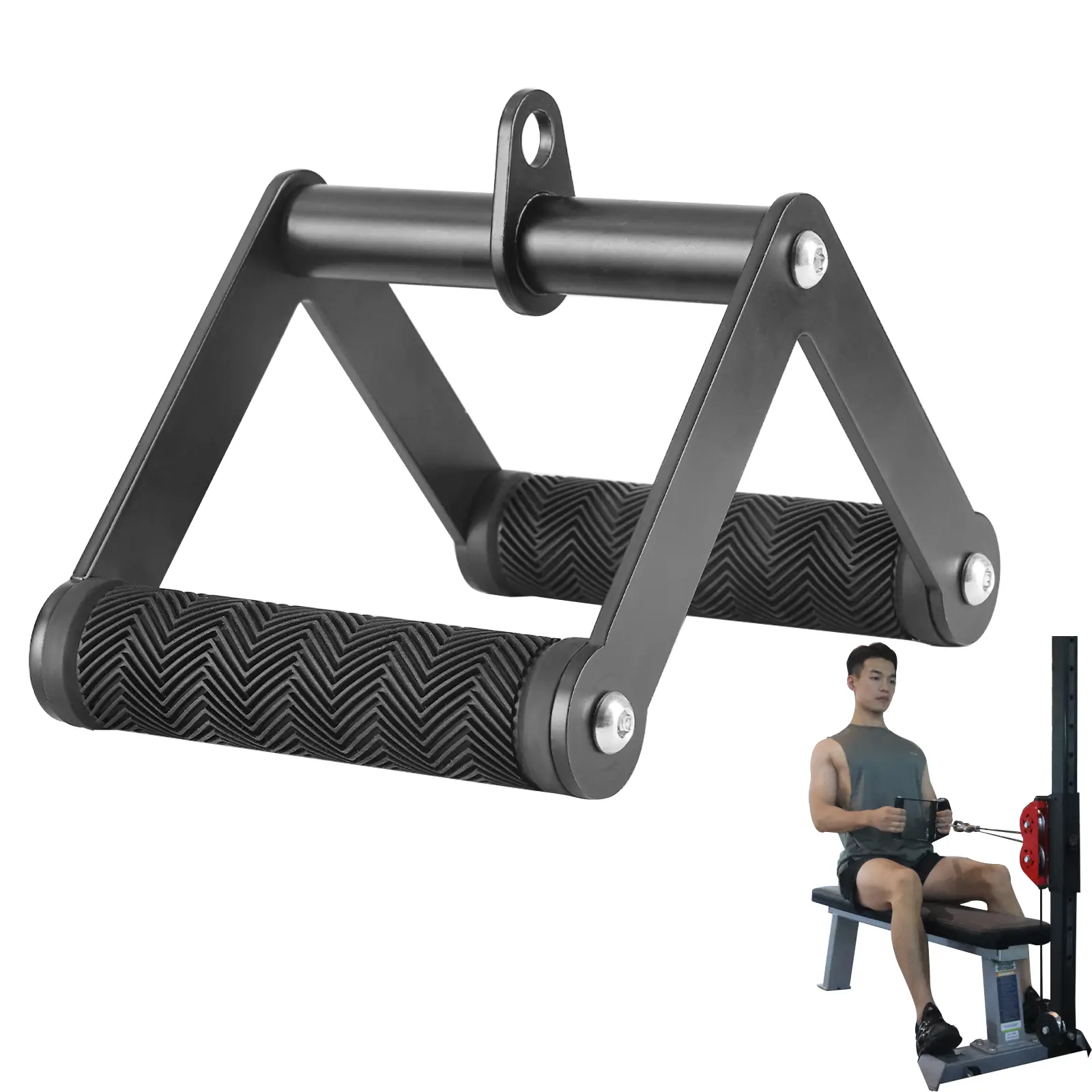 Fitarc Double D Row Handle - Heavy Duty Steel Lat Pulldown Attachment, Unisex Compact Design, Thickened Rubber Non-Slip Corrugated Grips, 360° Rotatable for Home Gym, Home Workout Equipment, Training Equipment, Lat Pulldown Attachments