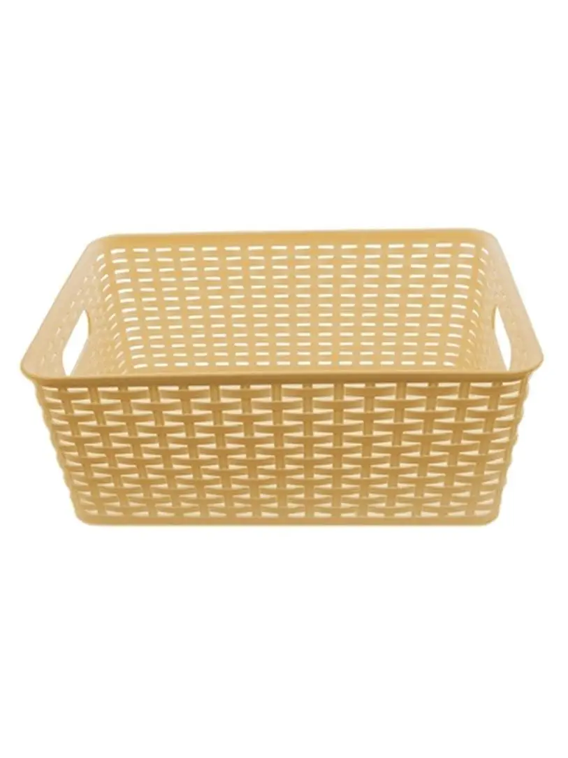 Ybm Home BA426 Rectangular Plastic Rattan Look Storage Basket - Large Size Home Organizer for Cabinet, Kitchen Organizing Use