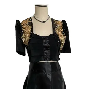 Large Black Filipiniana Bolero with Gold Embroidery