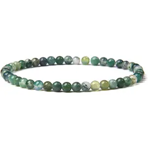 Natural Green Stone Beaded Bracelet 4mm Green Gemstone Stretch Healing Bracelet Boho Style for Daily Use Handmade Gift for her, gift for him Trendy Stack Bangle