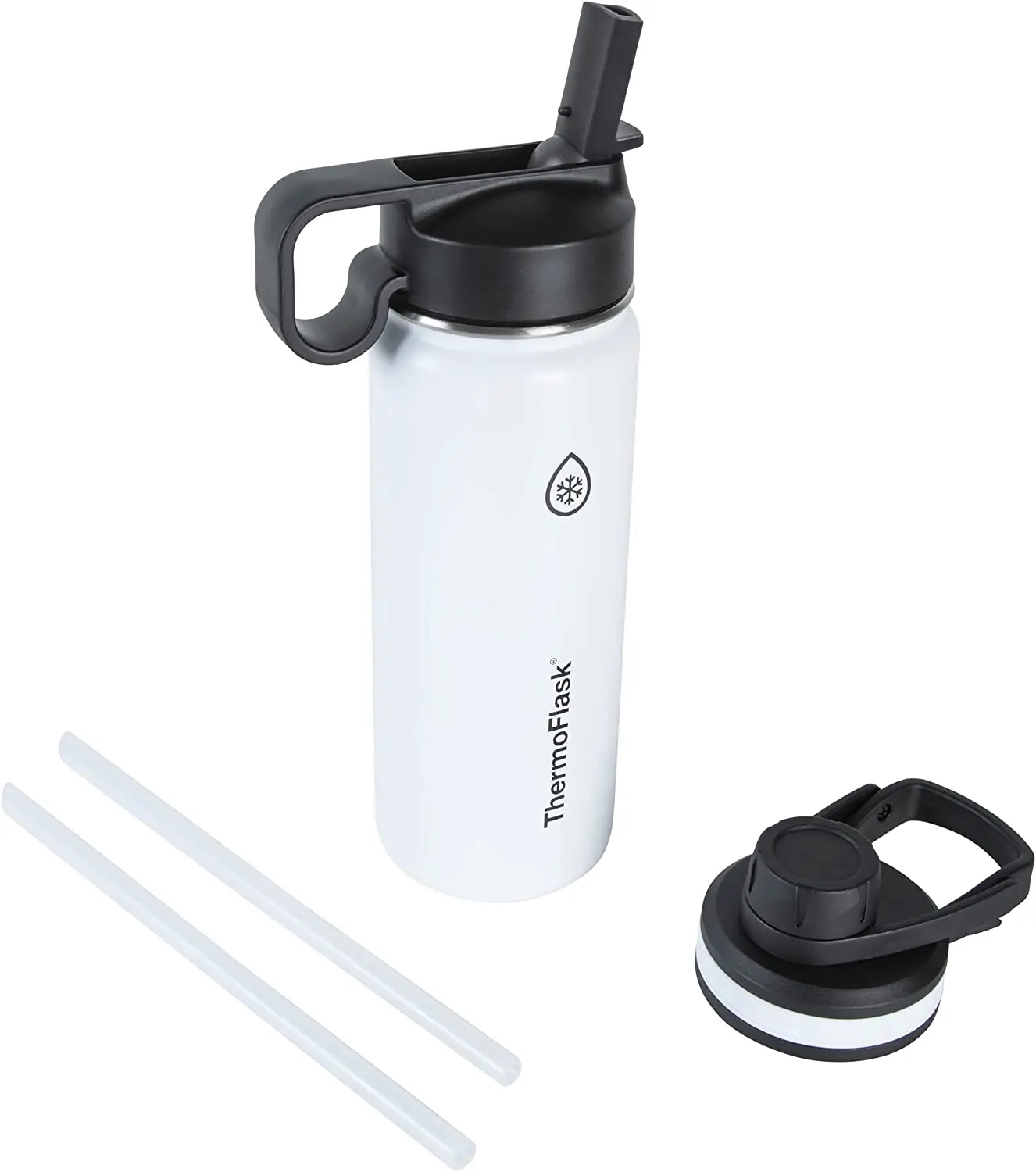 Thermoflask 18 Oz Double Wall Vacuum Insulated Stainless Steel Water Bottle - Reusable with Leakproof Chug & Straw Lids - Keeps Drinks Cold 24 Hr/Hot 12 Hr - Easy Maintenance - Gym/On-The-Go, White ThermoFlask