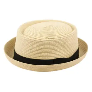 Men's Straw Pork Pie Hats with Grosgrain Band