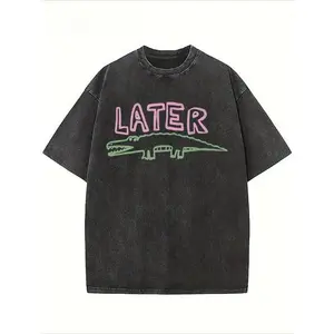 Unisex Sarcastic Later Gator Graphic Washed T-Shirt Valentine shirts - Funny Unisex Loose Fit Tee with Alligator Design, Breathable Washed, Round Neck Short Sleeve Casual Wear& Holiday Parties