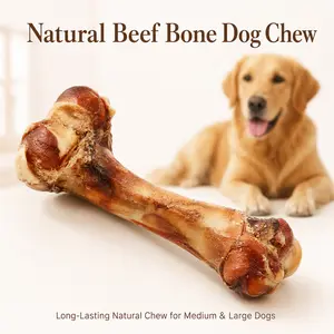 Natural Beef Bone Dog Chew, Long-Lasting Single-Ingredient Roasted Bone Treat for Medium & Large Dogs, Helps Keep Dogs Busy, Supports Healthy Chewing