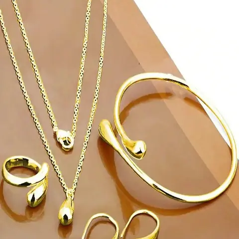 Elegant Women's, Four-Piece Teardrop Design Bracelet Earrings Ring Necklace, Beautiful Gift for Her, Perfect Accessory Collection, Jewelry Gift Set