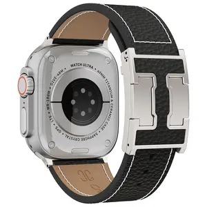 CRAZYGRASS Magnetic Watch Band LycheeGrain Leather Tactical-Grade for Men for 49mm 46mm 45mm 44mm Square Smartwatch Executive Power Strap Father's Day Gift Designer Replacement (Watch not included) wearable Electronic Gadgets