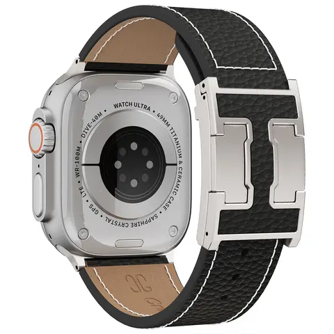 CRAZYGRASS Classic Silhouette Magnetic Fasten Cowhide Leather Smartwatch Band for Men - Tactical-Grade, Adjustable Strap, Lychee Grain, Fade-Resistant, Gift-Ready, Fits 49mm/46mm/45mm/44mm Smartwatches (Watch Not Included) - Smartwatch Accessories