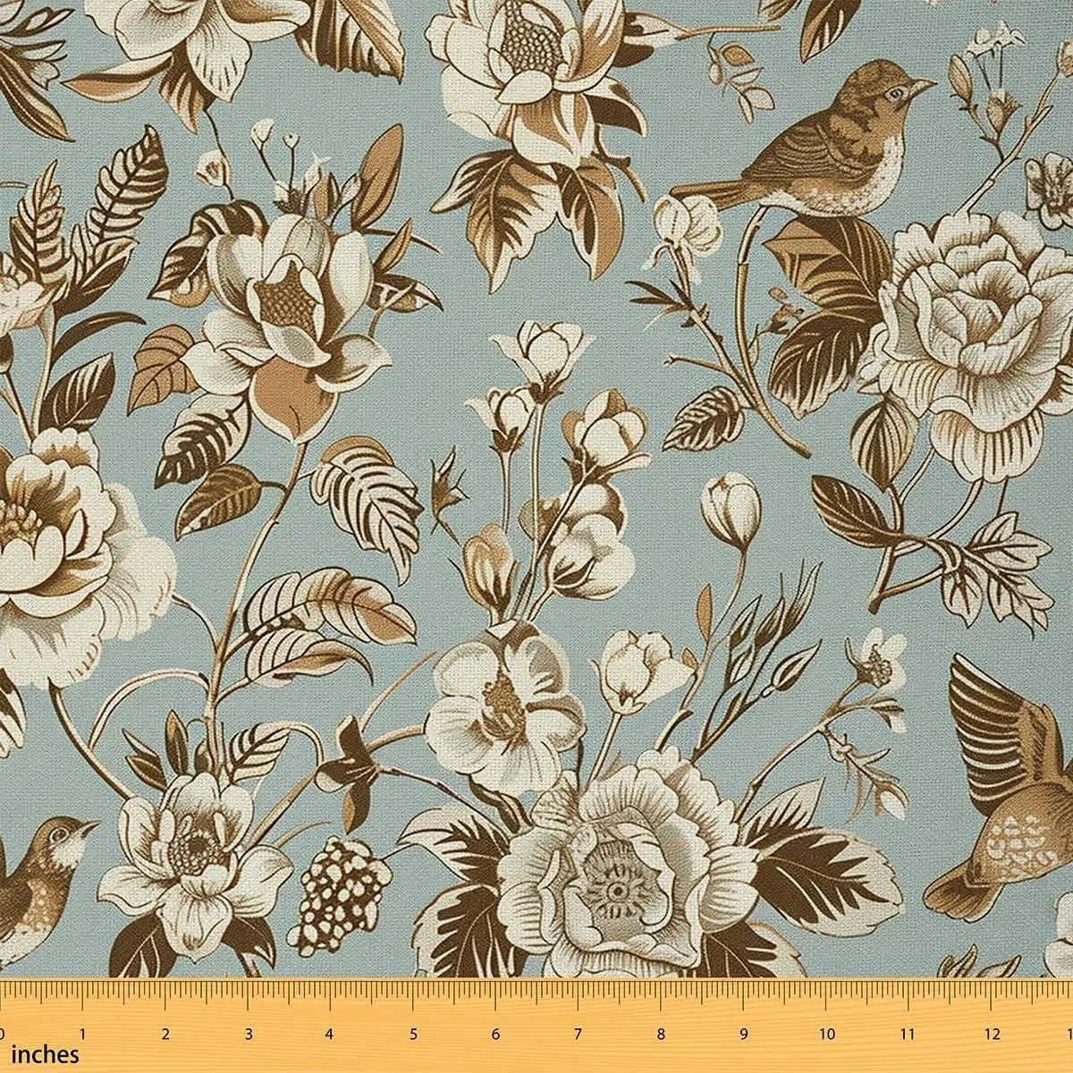 Sketch Bird Fabric Retro Wild Blooming Flowers Animal Decor Fabric Sewing Lovers Vintage Outdoor Botanical Plants Fabric DIY Soft Flannel Polyester No Stretch,3 W