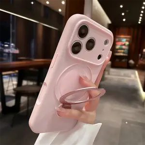 One piece magnetic bracket simple phone case for IPhone 17 Pro Max All inclusive anti fall 360 degree rotating magnetic bracket phone case phone protective case