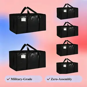 Black 6pcs Modern Eco-Friendly Heavy Duty Moving Bags, Extra Large Waterproof Multi-Purpose Storage Totes with Zippers & Reinforced Handles, Foldable Moving Box Alternative for College Dorm Move-In & Home Organization