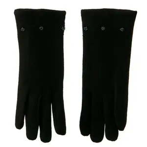 Ladies Cashmere Criss Cross Horizontal Stitching Beaded Glove