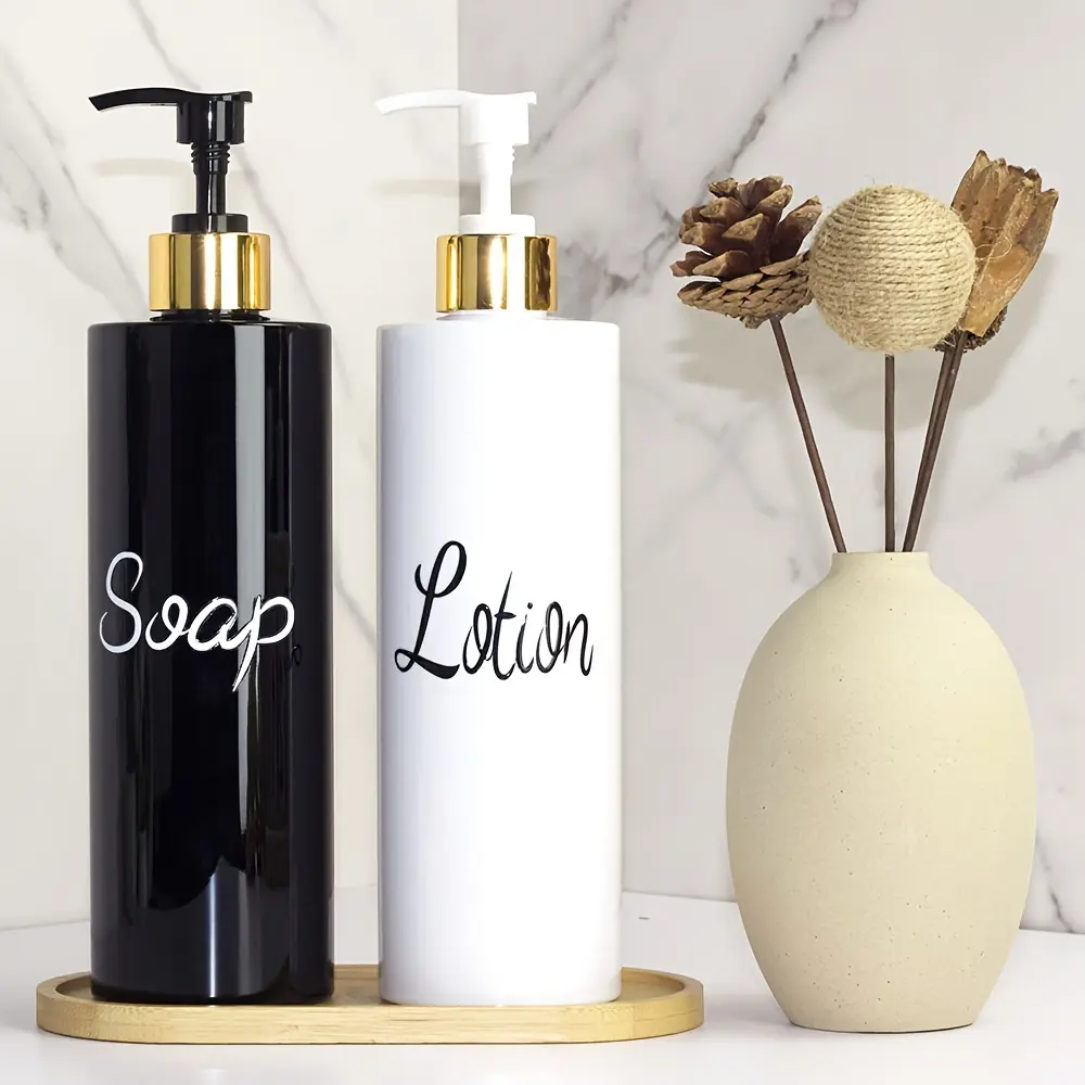 2pcs Refillable Plastic Soap Dispenser Set, Countertop Lotion Bottle, Bathroom Soap and Lotion Dispenser Kit for Bathroom Accessories Decoration. Large Capacity 16.91oz, Soap Dispenser
