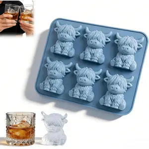 Easter Bunny Highland Cow Ice Cube  Molds - 3D Bunny Shape 6 Cavity Crafts Casting Tool,Cute Silicone Ice Tray for Whiskey, Cocktails & Drinks, Reusable Farm Animal Ice Mold