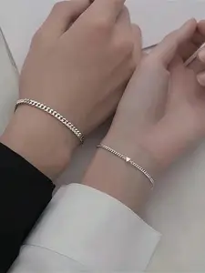 Simple Heart Design Couple Stainless Steel Bracelet Set, Fashion Jewelry for Party, Daily Clothing Decor, Trendy All-match & Exquisite Jewelry for Birthday Gift