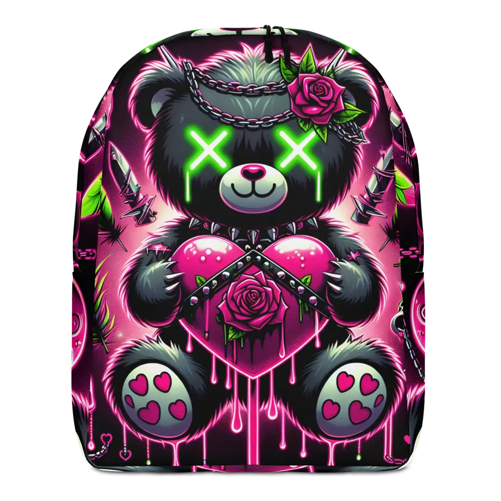 Goth Teddy Bear Backpack | Pink Punk School Book Bag | Kawaii Emo Backpack | Alternative Laptop Backpack | Back to School