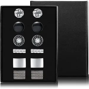 FINREZIO 6 Pairs Silvery Black Classic Business Cufflinks Set for Men Women Simple Respectful Business Cufflinks Shirt Tux Decorations for Accessories Father's Day Wedding