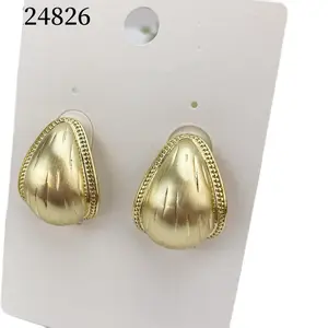 24826 Fashion Earrings Gold Color Teardrop Shape with Beaded Edge Elegant Accessory for Women