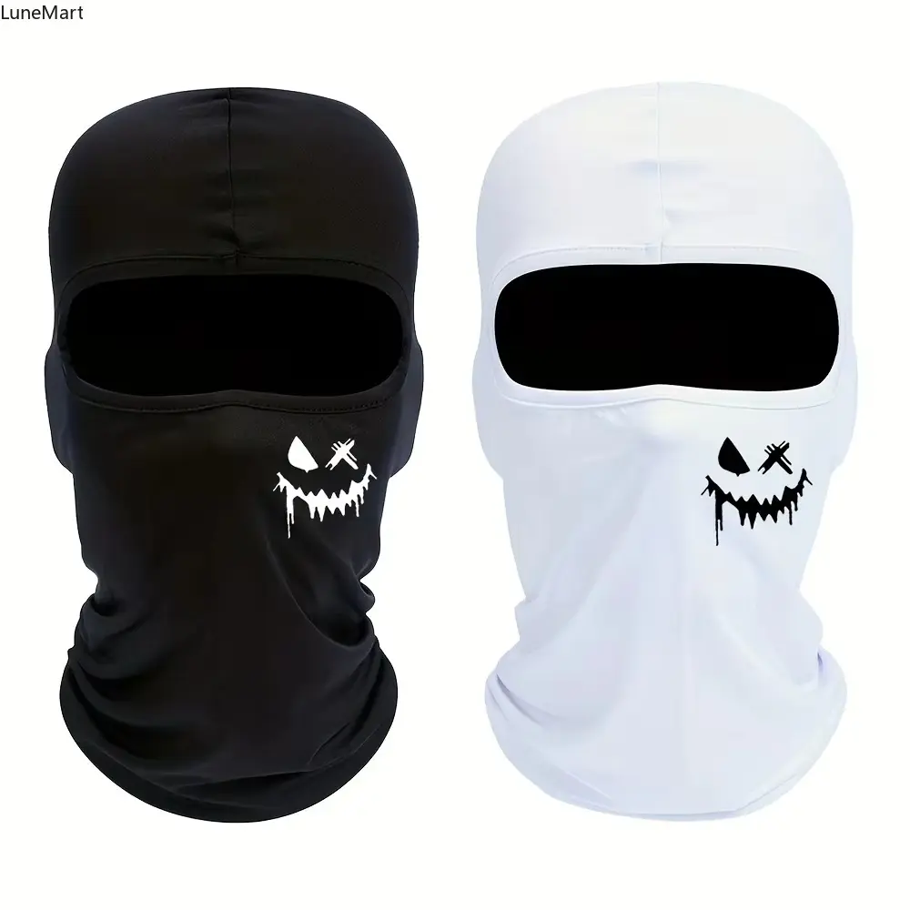 Ice Silk Balaclava Mask Headwear with Smiley Print - Breathable Polyester Athletic Creative Full Face Mask for Summer Biking, Motorcycle & Cycling Sun Protection, Biker Mask