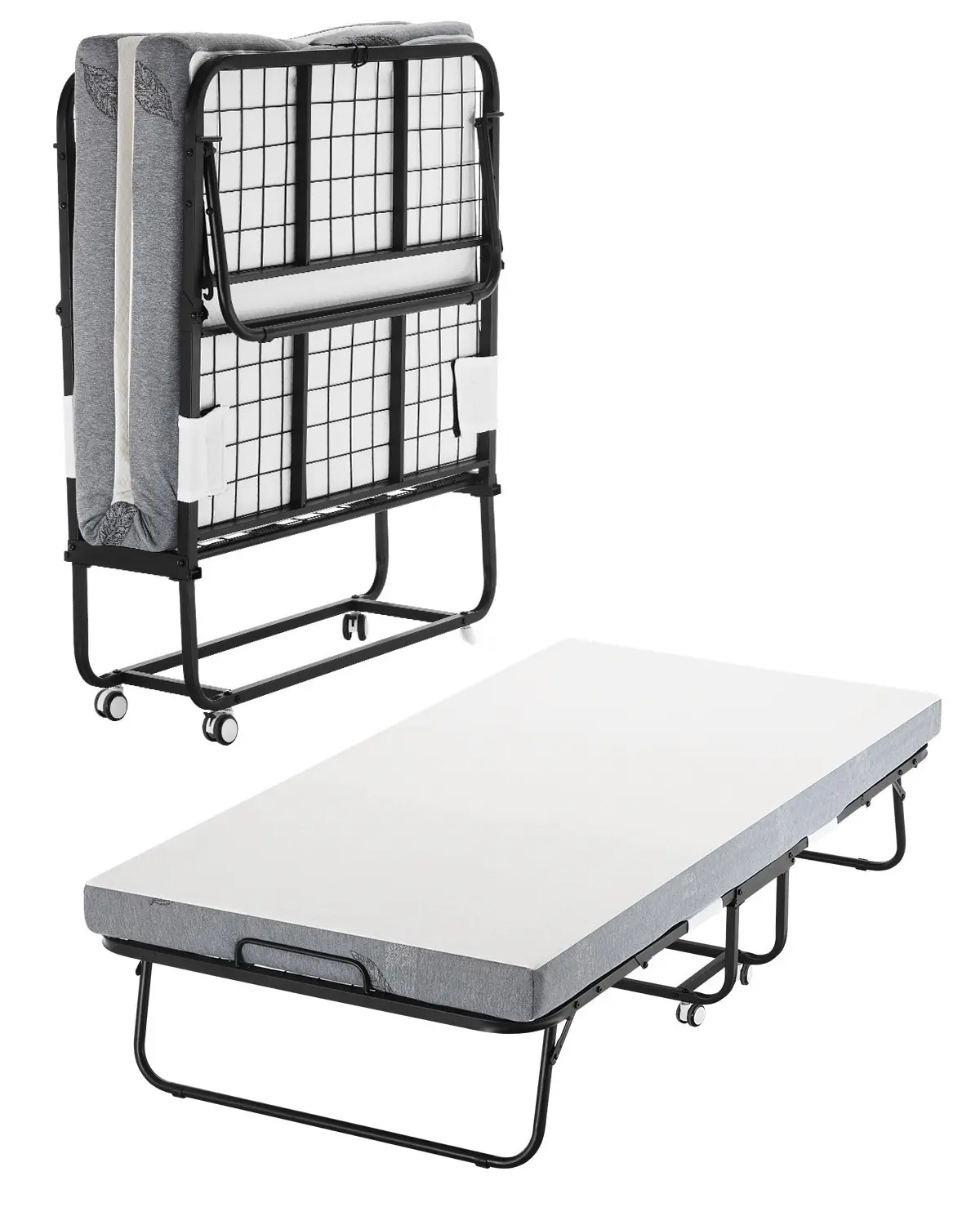 Rollaway Bed 38-Inch by 75-Inch Folding Bed With 4-Inch Memory Foam Mattress, Twin Size Portable Rollaway Bed With Sturdy Metal Frame, Lightweight Easy to Store for Adults and Guests