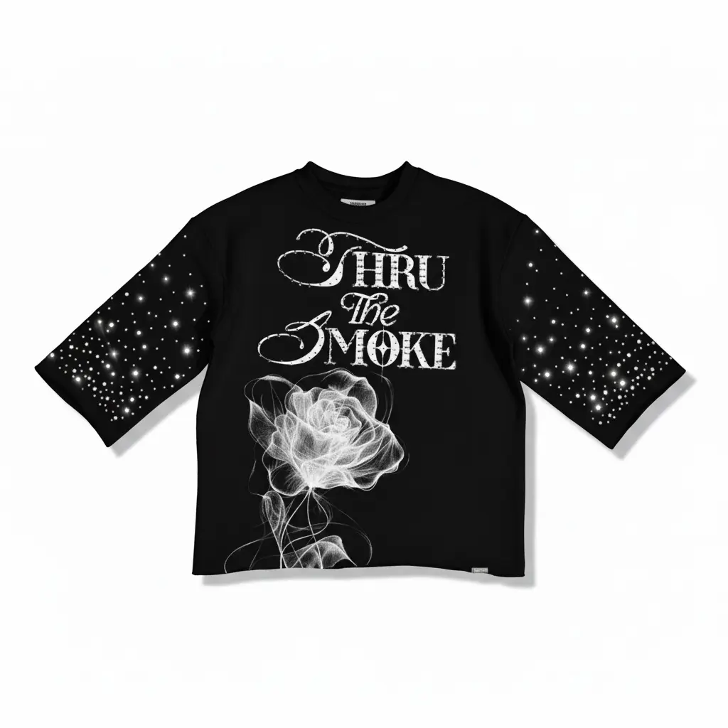Highly Undrtd 'Thru The Smoke' Legacy Perm 3/4 Sleeve Rhinestone Cropped T-Shirt (Black) HS6504