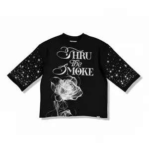 Highly Undrtd 'Thru The Smoke' Legacy Perm 3/4 Sleeve Rhinestone Cropped T-Shirt (Black) HS6504