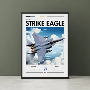 F-15E Strike Eagle Print - Aviation Art, White Cliffs, Plane Poster, Fighter Jet Poster Wall Art, Unframed Artistic Decor Room Ornaments