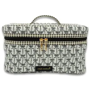 Women's Quilted Makeup Case- Black Bow