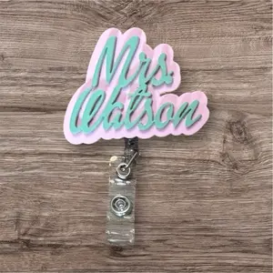 Personalized Acrylic name badge reel with alligator clip or belt clip - Enter name in order comments - if you don’t see the color combination you want to order put in comments or message me.