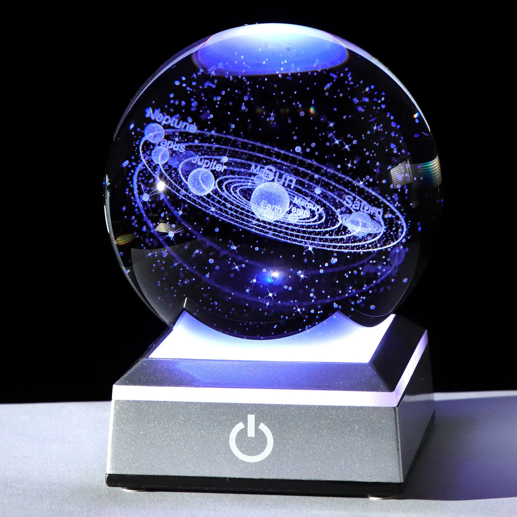 Starry Sky LED Ambient Table Ornament, 3D Inner Engraved Solar System Crystal Ball Lamp, Eye Friendly Bedside Sleep Night Light for Bedroom, Creative Decor Gift for Christmas Birthday Holiday to Men Women Teens Couples