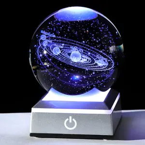 Starry Sky LED Ambient Table Ornament, 3D Inner Engraved Solar System Crystal Ball Lamp, Eye Friendly Bedside Sleep Night Light for Bedroom, Creative Decor Gift for Christmas Birthday Holiday to Men Women Teens Couples