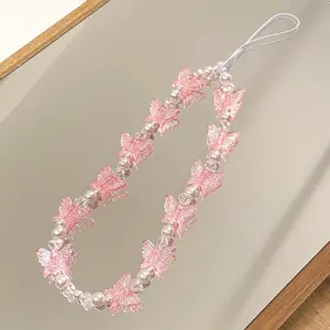 Elegant Butterfly and Faux Pearl Phone Lanyard, Stylish and Unique Accessory for Easy Carrying, Fashionable Phone Charm, Phone Accessories, Durable Phone Decoration, Phone Chains