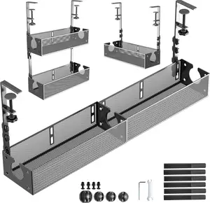 Multi-Model Under Desk  Management Tray 2 Packs Metal Under Desk Wire Management Clamp Mount Under Table Cord Management No  The Desk (Black)