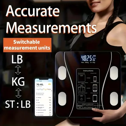 Accurate Digital Bluetooth Smart Scale with Health Metrics - Battery-Powered, Durable Compact Wireless Bathroom Scale with BMI Tracking, Body Fat Measurement, Smartphone App Integration for Home Use