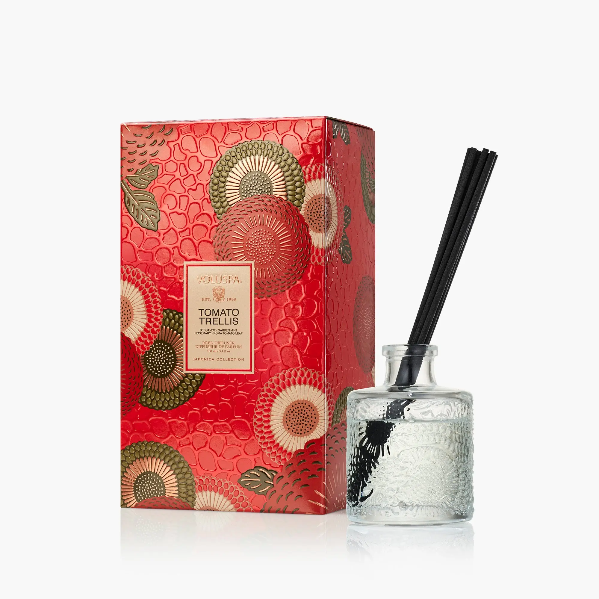 VOLUSPA Tomato Trellis Scented Oil Glass Bottle Reed Diffuser Set, Kitchen & Home Fragrance Aroma Freshener for Home Users