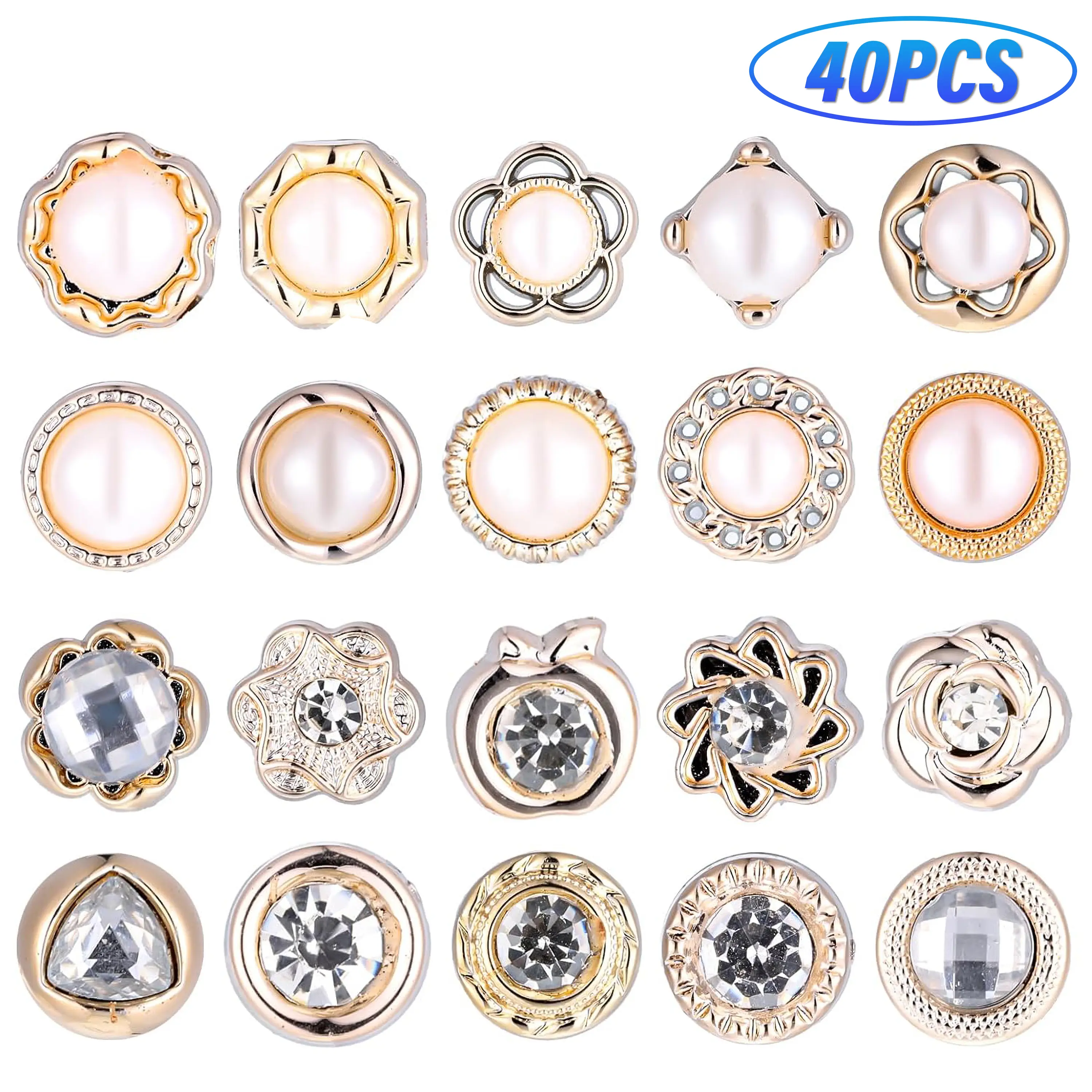 Modesty Buttons, 40 Pieces Faux Pearl & Rhinestone Brooch Pins for Female, Polished Alloy Anti-Exposure Pins with a Shiny Finish for Everyday Wear, Dresses & Blouses, Variety Pack, Faux Pearls, Wide Variety