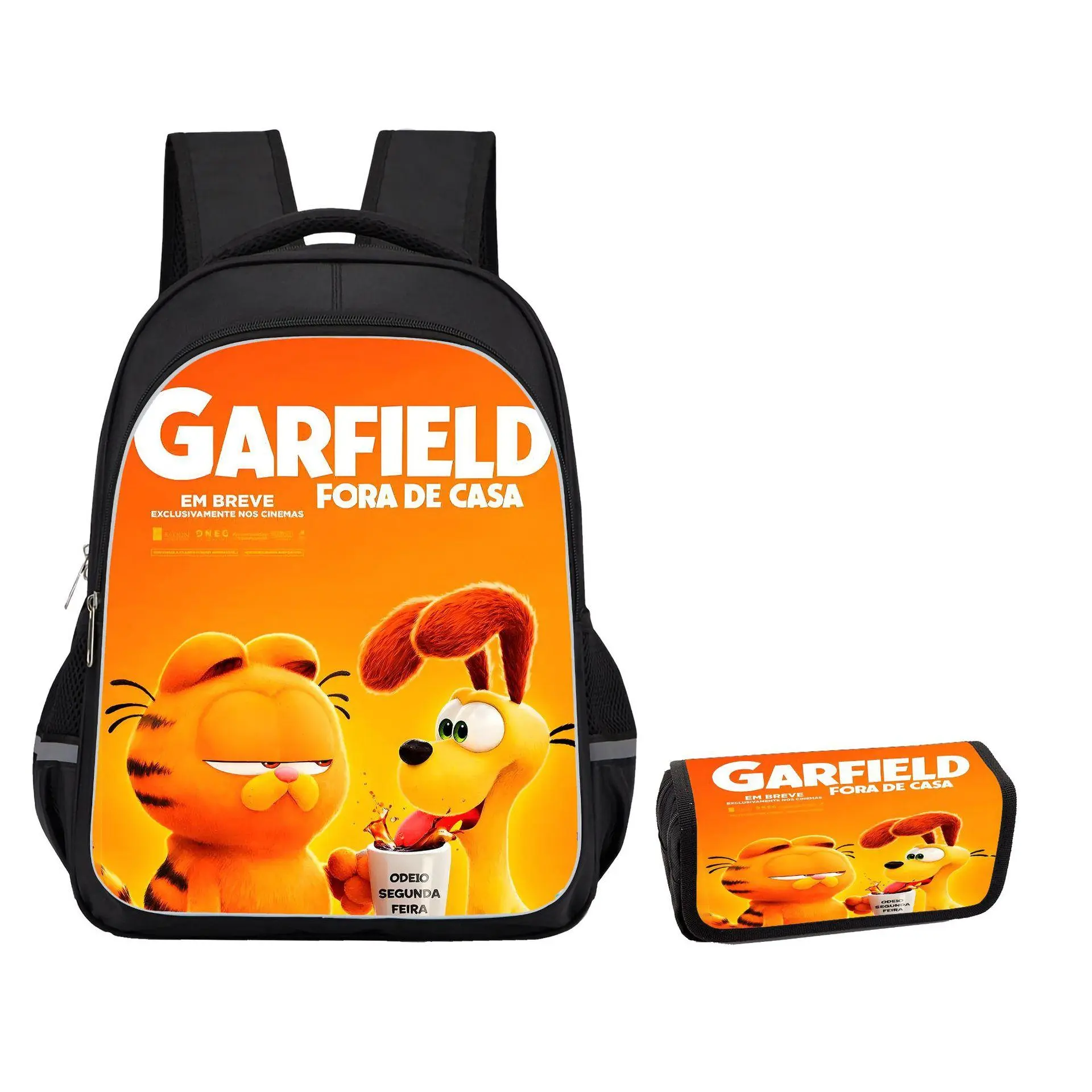 2Pcs Cute Orange Cat Backpack Set, School Bag Kit, Backpack + Matching Pencil Case, Oxford Cloth Lightweight Cartoon Student Rucksack for Boys Girls